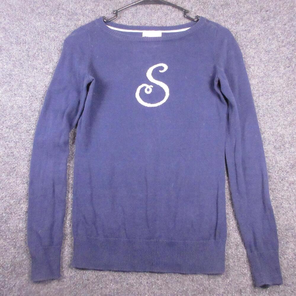 Lilly Pulitzer Sweater Womens XS Blue S Initial Boat Neck Cotton Knit Pullover